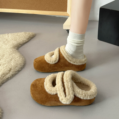 踩屎感厚底加绒毛毛拖女2025秋冬新款保暖防滑外穿一脚蹬勃肯拖鞋