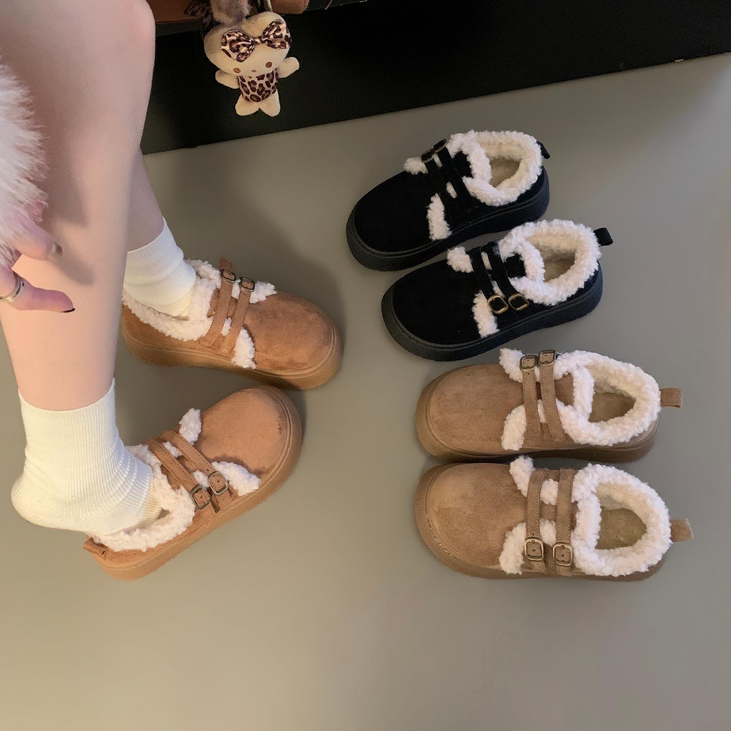 复古松糕勃肯鞋女加绒雪地靴2025新款冬季增高厚底毛毛鞋保暖棉鞋