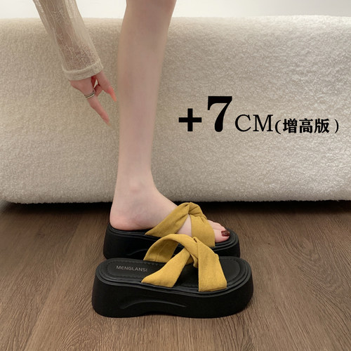 厚底增高凉拖鞋女夏外穿新款仙女风配裙子海边沙滩一字0628e