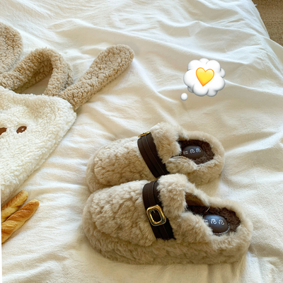 厚底毛绒一脚蹬毛毛鞋子女秋冬季外穿2025新款爆款加绒豆豆鞋棉鞋