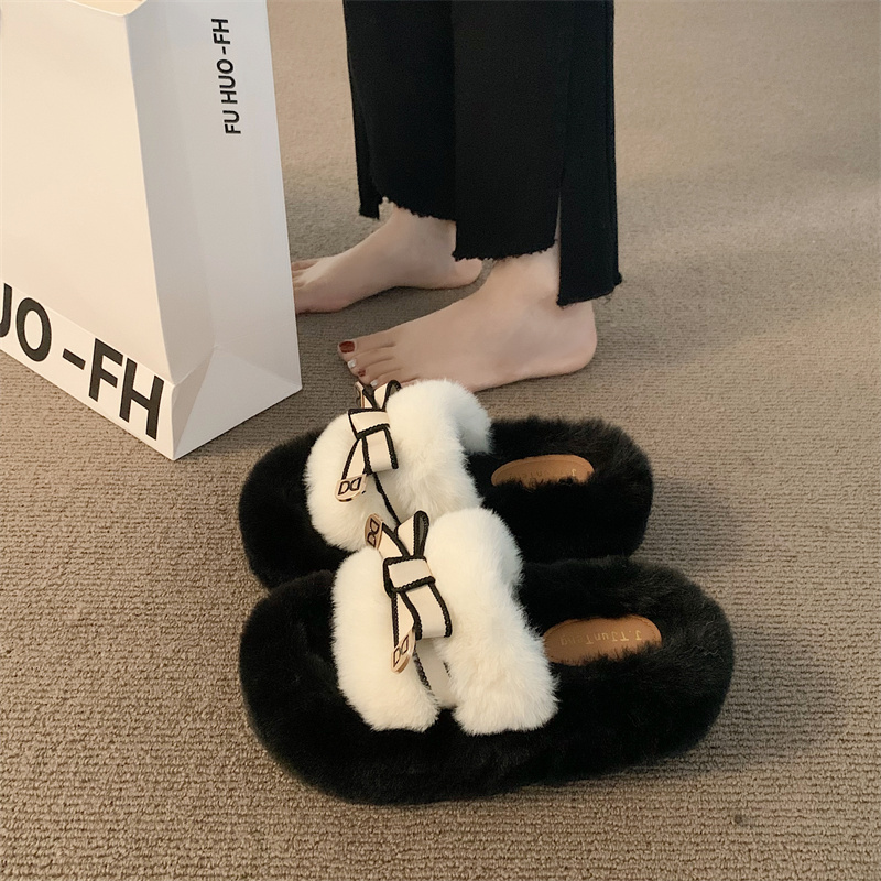 吻卡佛毛毛拖鞋时尚百搭