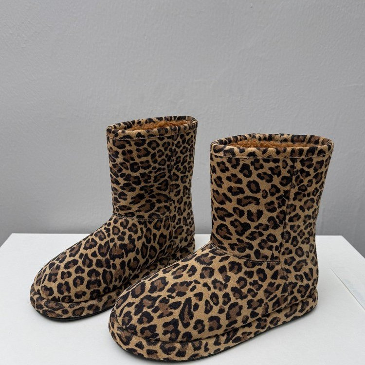 时尚！性感豹纹~冬季豹纹羊皮毛一体雪地靴女平底防滑保暖棉短靴
