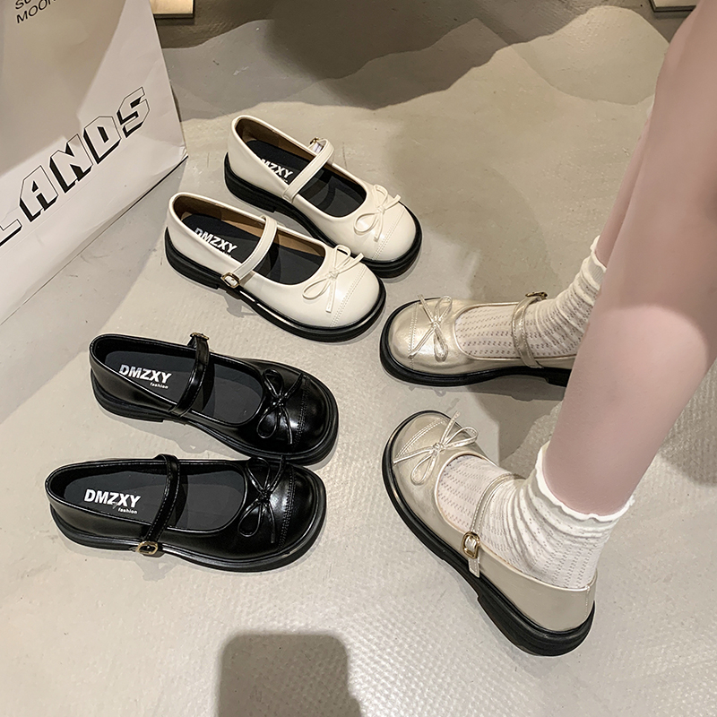 圆头蝴蝶结小皮鞋女2025春季新款松糕厚底配裙子时尚玛丽珍单鞋潮