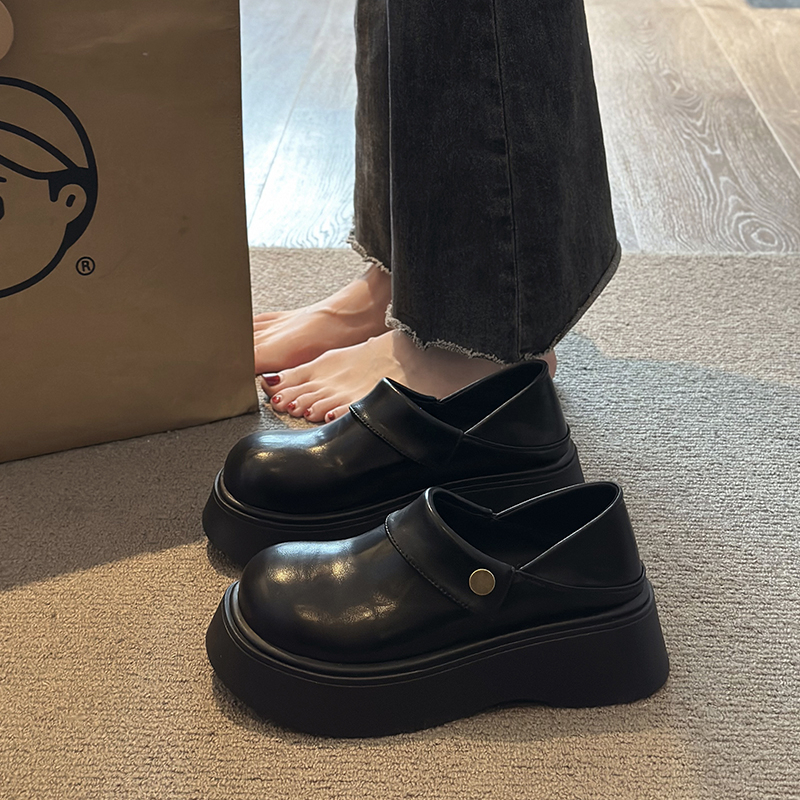 复古勃肯鞋乐福鞋女2025春季新款小个子松糕厚底通勤一脚蹬小皮鞋