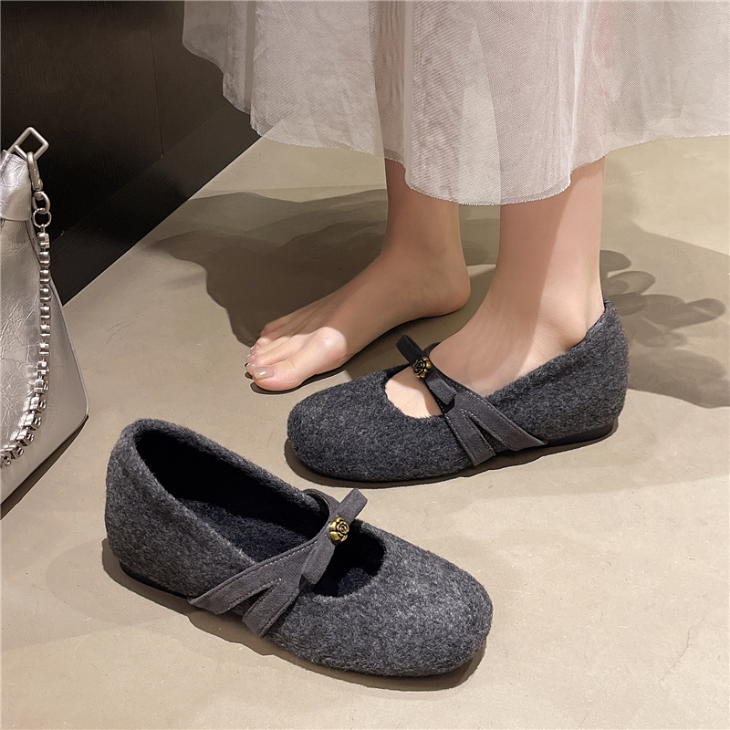 灰色毛呢单鞋女2025冬季新款内增高玛丽珍毛毛鞋外穿加绒保暖棉鞋
