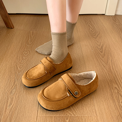 加绒保暖单鞋女2025冬季新款复古呢子内增高毛毛棉鞋冬天通勤女鞋