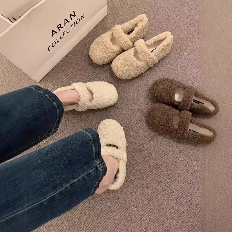 温柔仙女风圆头一字带羊羔毛毛鞋女秋冬外穿平底孕妇保暖豆豆棉鞋,女鞋,棉鞋,淘宝优惠券,粉丝福利购,淘宝优惠卷