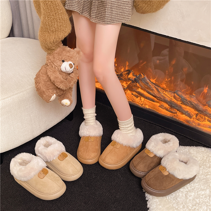棉拖鞋女士冬季麂皮绒毛绒包跟居家保暖加绒室内厚底防滑棉鞋女士