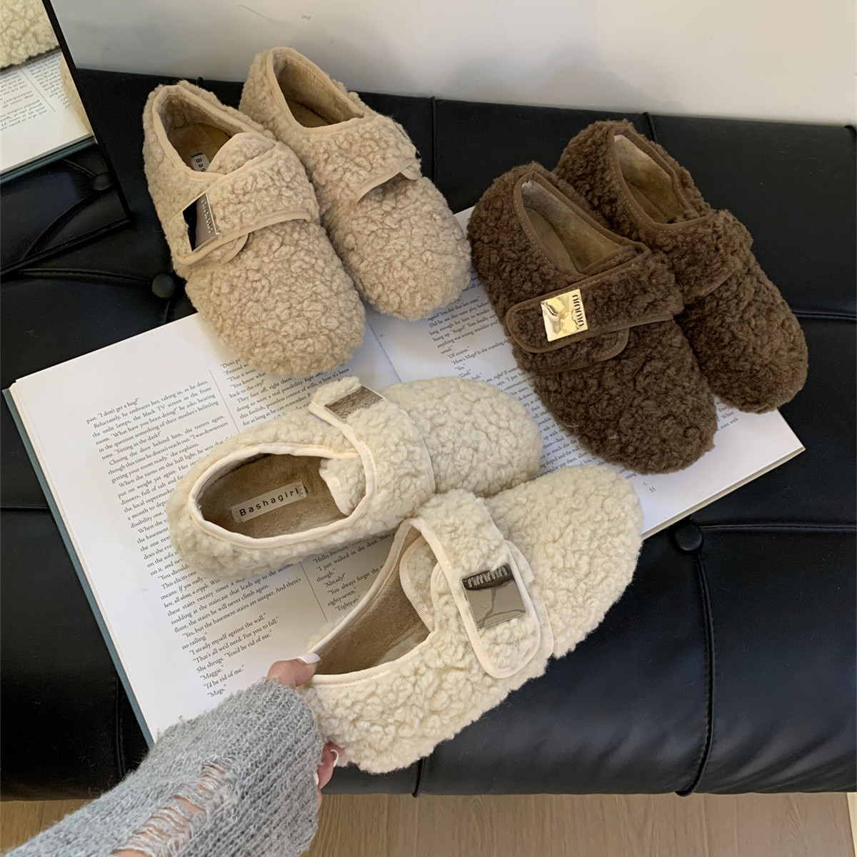 羊羔毛毛鞋女外穿2025新款秋冬季玛丽珍豆豆鞋平底孕妇加绒棉鞋子,女鞋,棉鞋,淘宝优惠券,粉丝福利购,淘宝优惠卷