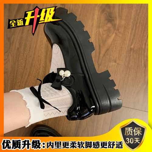 法式玛丽珍小皮鞋女厚底2026夏季新款增高jk鞋粗跟圆头配裙子单鞋