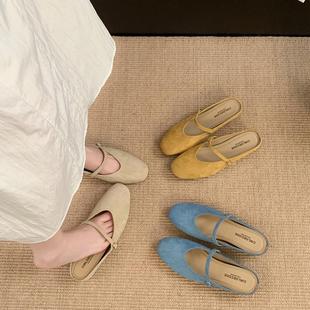 圆典国风超火半拖鞋 女夏外穿包头方头平底低跟一字带玛丽珍穆勒鞋