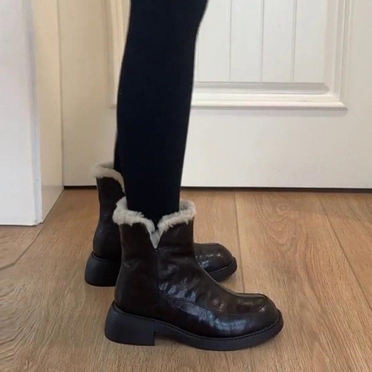 厚底粗跟加绒雪地靴2025冬季新款瘦瘦靴保暖棉鞋毛毛鞋小个子短靴