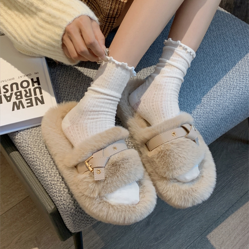 吻卡佛2025秋上新韩版毛毛拖女