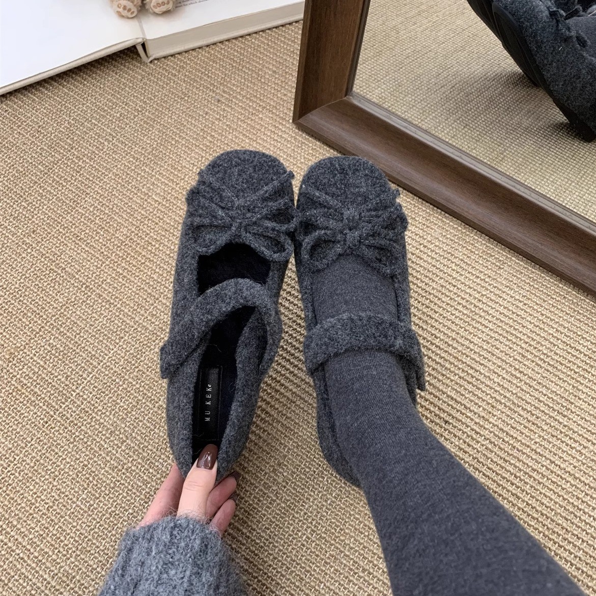 法式气质蝴蝶结毛毛鞋女2025秋冬季新款配裙子内增高加绒玛丽珍鞋