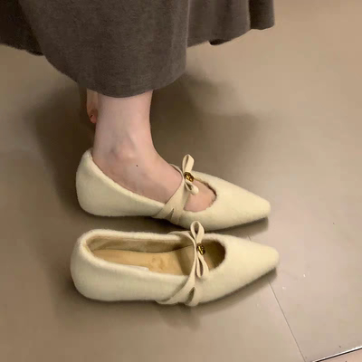 法式复古毛呢玛丽珍单鞋女2025秋冬新款加绒保暖棉鞋内增高毛毛鞋