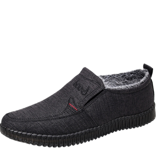 冬季加绒保暖二棉鞋男老北京布鞋老年防滑牛筋底爸爸休闲鞋一脚蹬