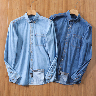 日单口碑货定织精梳棉水洗磨毛男士春秋百搭休闲牛仔长袖衬衫衬衣