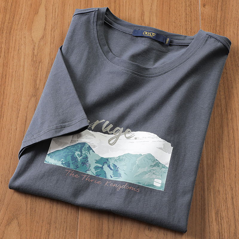 雪山印花男士夏季圆领短袖T恤