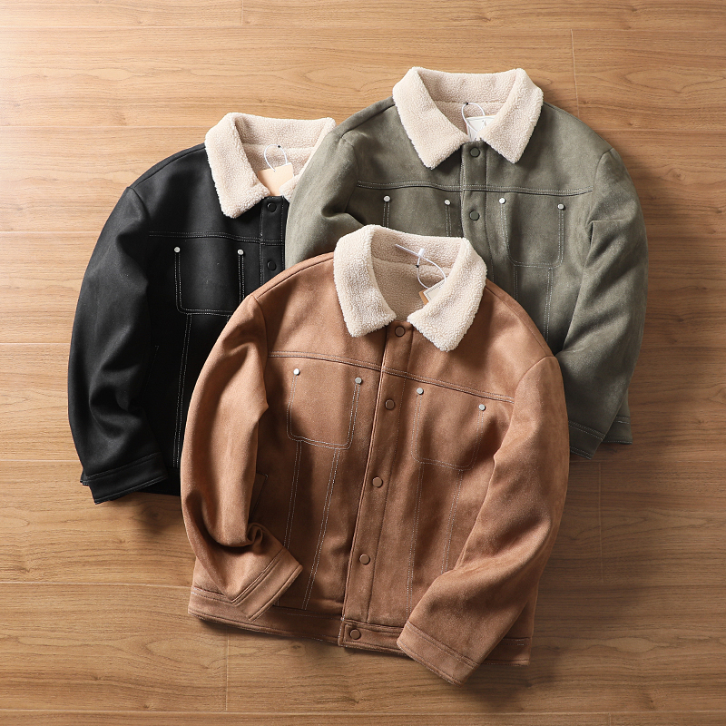 内里羊羔绒男士秋冬翻领休闲夹克