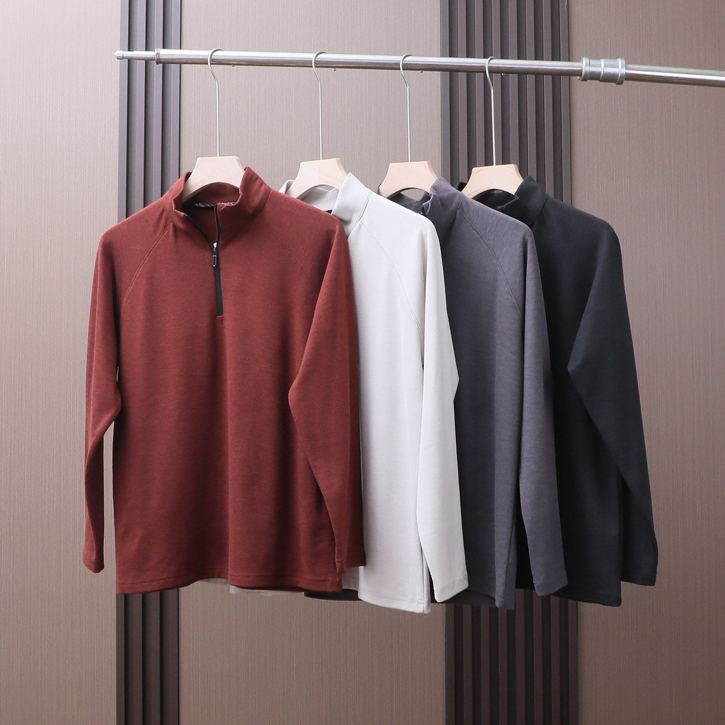 秋冬立领半拉链插肩袖羊毛打底衫