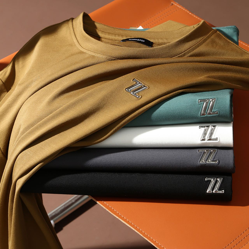 桑蚕丝混纺男士夏季圆领短袖T恤