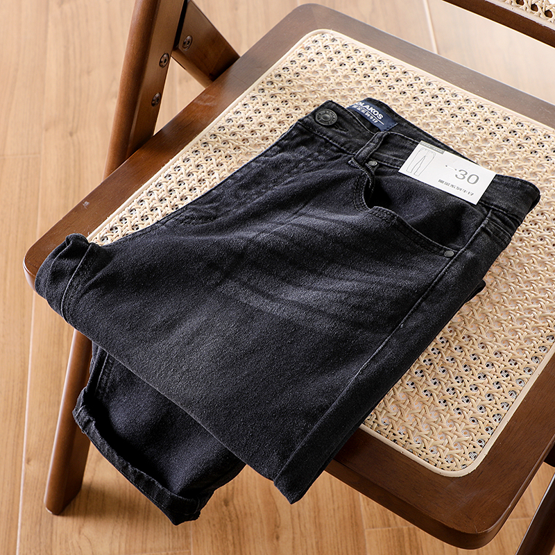 裤腿暗纹男士春夏小脚牛仔裤