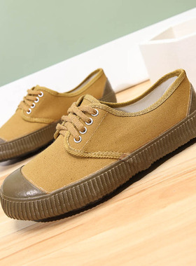 训练鞋工地干活鞋黄绿色夏季劳动帆布学生解放鞋男工作劳保胶鞋