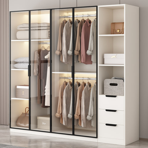 实木衣柜卧室家用2025新款爆款轻奢极简玻璃门衣帽间组合柜大衣橱