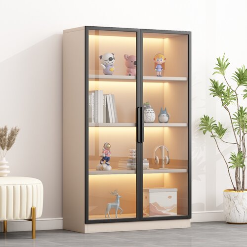 书架落地置物架家用带玻璃门防尘书柜储物柜子客厅收纳展示柜组合