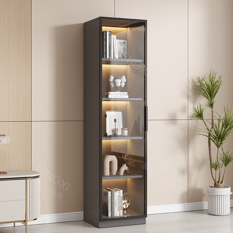 实木书柜现代简约玻璃门柜多层书架小户型客厅储物展示柜子包安装