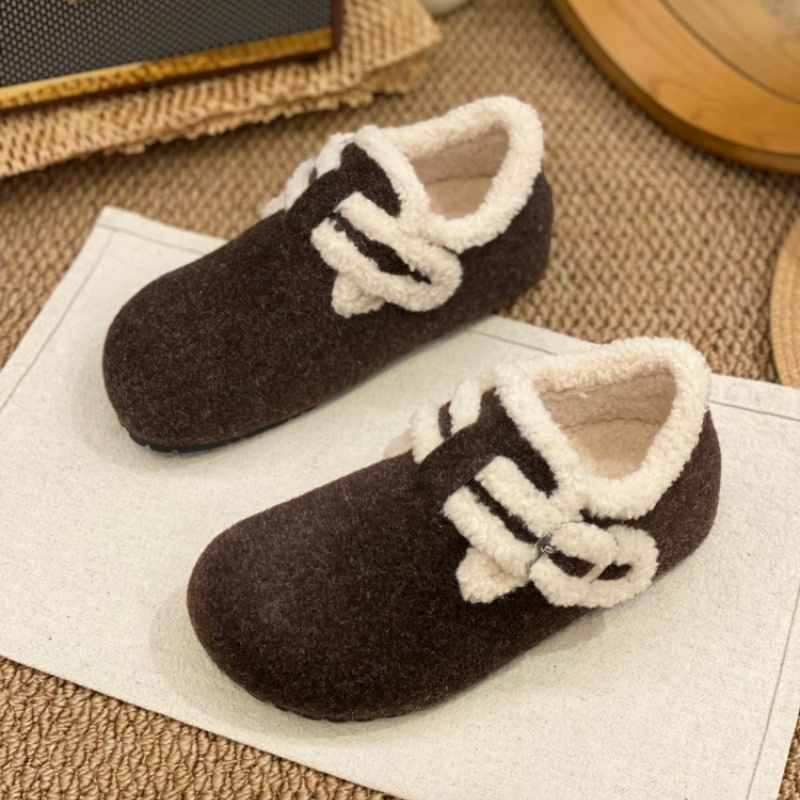 加绒毛呢勃肯鞋女2025冬季新款羊羔毛保暖一脚外穿复古蹬懒人棉鞋