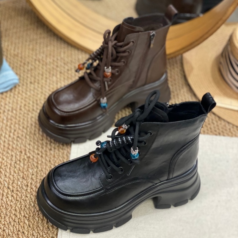 马丁靴女款2025新款时尚圆头英伦风厚底显瘦粗跟增高百搭舒适女鞋