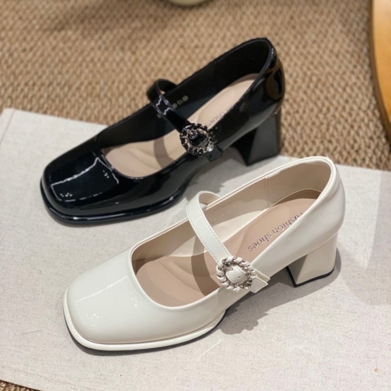 2026春季新款法式玛丽珍鞋女日常防滑方头粗跟水钻扣带尖头高跟鞋,女鞋,玛丽珍鞋,淘宝优惠券,粉丝福利购,淘宝优惠卷