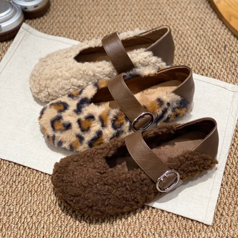 2025新款毛绒玛丽珍鞋女搭扣法式金属扣平底复古百搭舒适毛毛鞋女