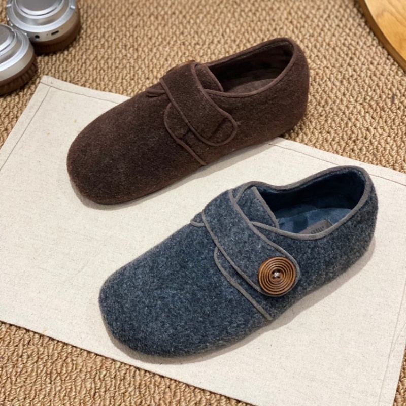 2025新款勃肯鞋女牛反绒皮磨砂皮圆头带扣休闲乐福鞋平底单鞋女款