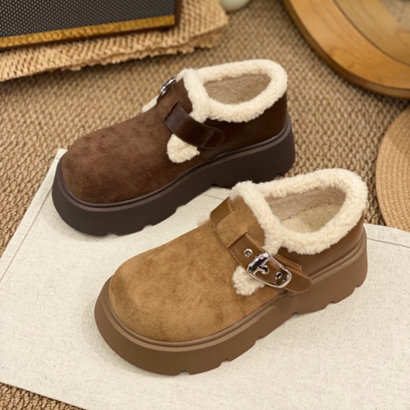 勃肯鞋女2025冬季新款毛绒包头保暖棉鞋羊羔毛轻便魔术贴毛毛鞋女