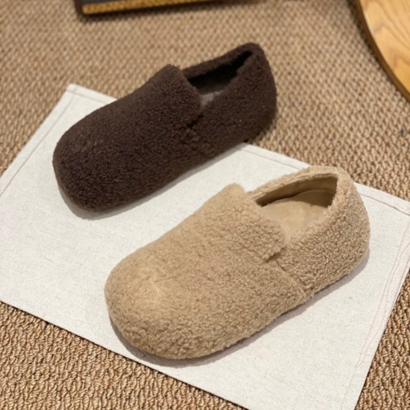 2025新款毛毛鞋女一脚蹬懒人鞋平底软底纯色加绒保暖百搭休闲鞋女