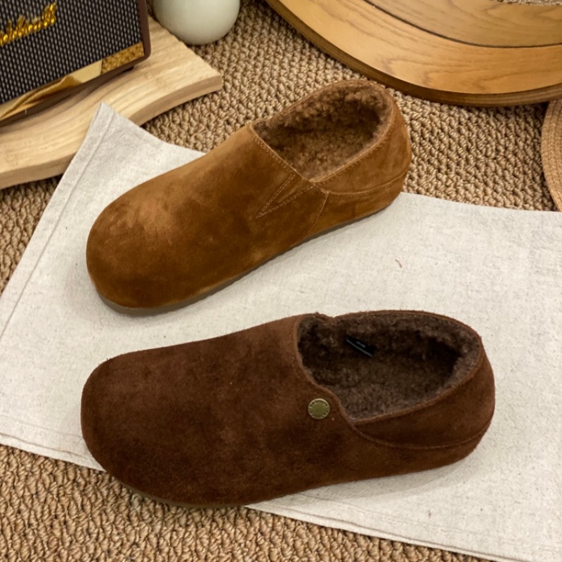 加绒勃肯鞋女2025新款磨砂皮一脚蹬百搭舒适保暖棉鞋