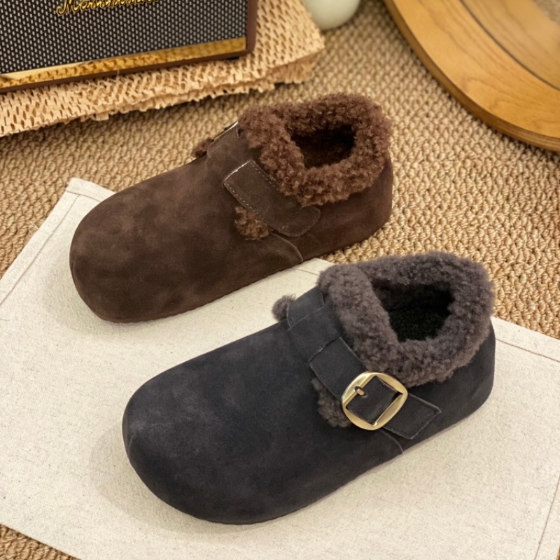 勃肯鞋女2025冬季新款加绒保暖外穿毛毛鞋舒适羊羔毛一脚蹬懒人鞋