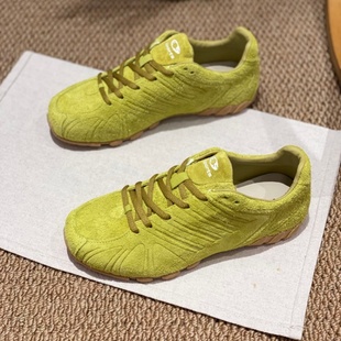 休闲风德训鞋女2026春季新款系带圆头防滑橡胶平底运动鞋绿色少女