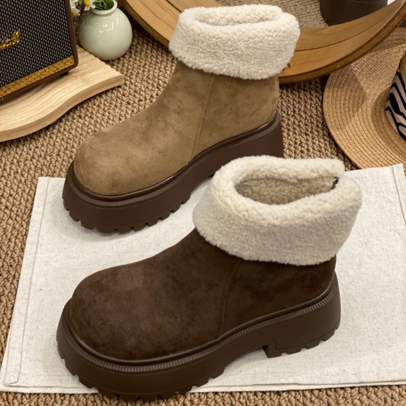 厚底增高勃肯鞋女2025新款冬季加绒保暖羊潮流羔毛防滑雪地靴短靴