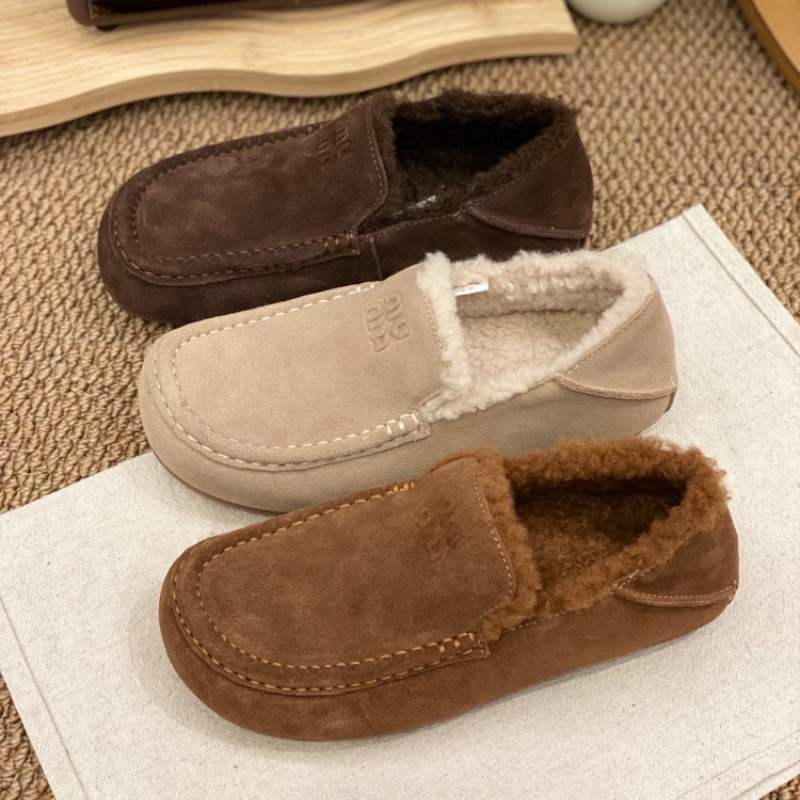 2025冬季新款真皮反绒皮加绒勃肯鞋女一脚蹬懒人鞋保暖乐福棉鞋女