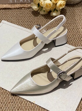 优雅风尖头粗跟玛丽珍单鞋女2026春季后空包头一字扣气质高级感女