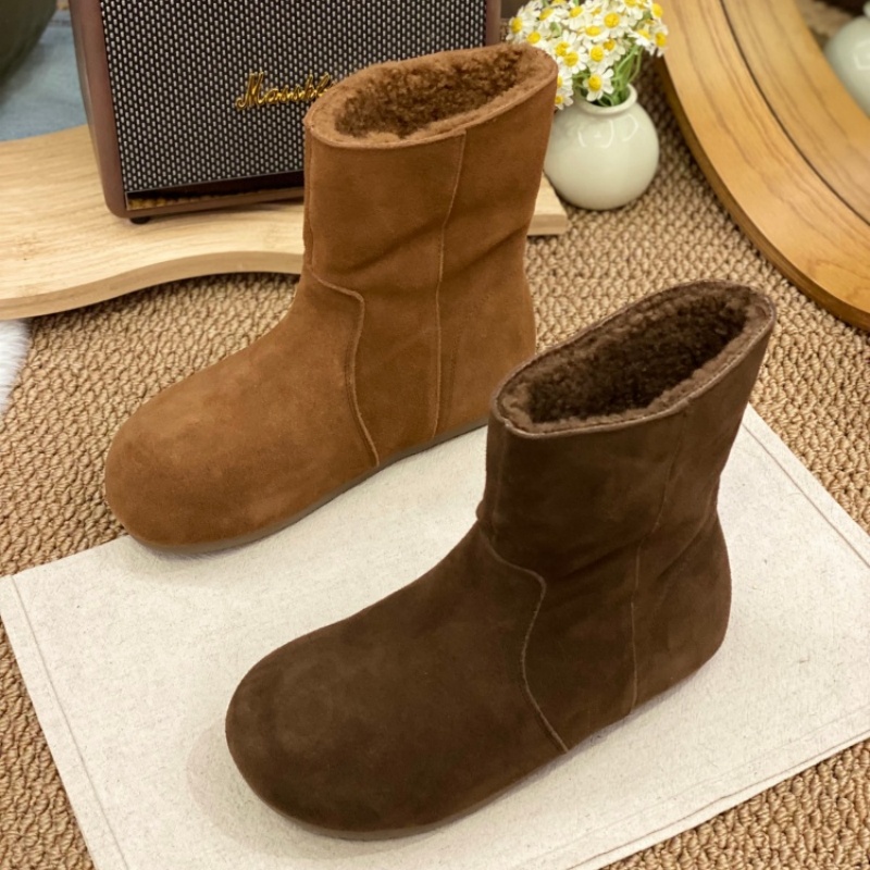 羊羔毛加绒雪地靴女2025冬季保暖内增高短靴小个子磨砂保暖棉鞋女