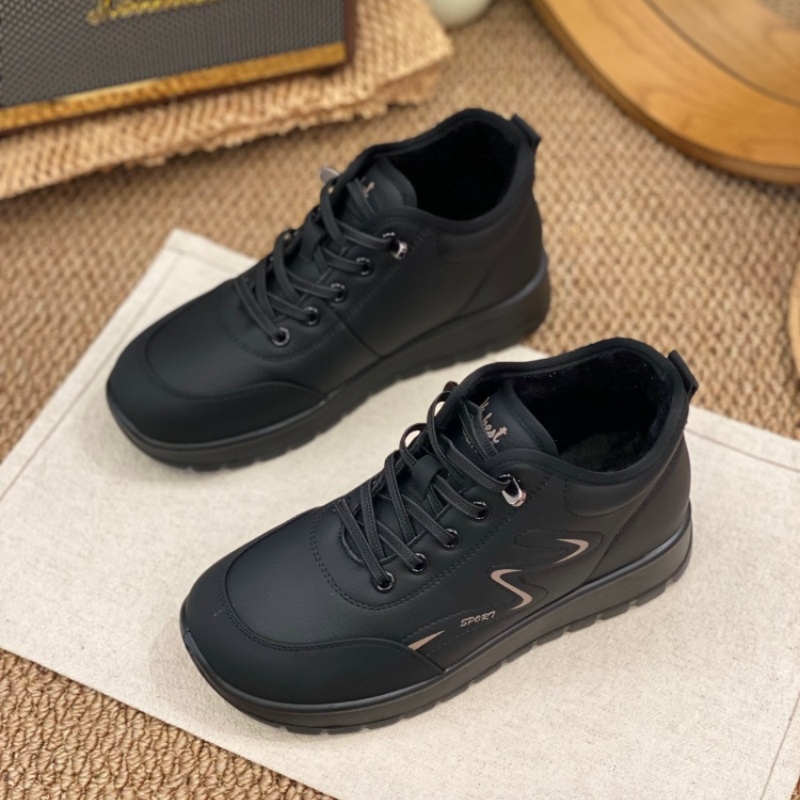 真皮高帮运动鞋女2025冬季新款加绒保暖系带厚底休闲鞋软底防滑女