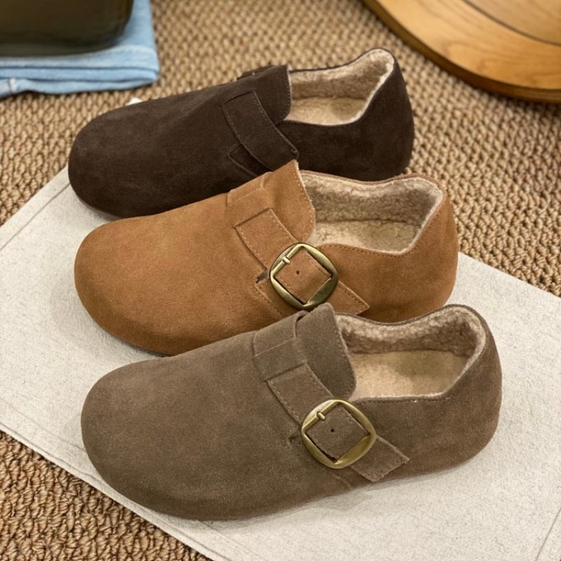 2025秋冬款加绒勃肯鞋女反绒皮圆头金属扣一脚蹬百搭舒适平底单鞋,女鞋,勃肯鞋/软木鞋,淘宝优惠券,粉丝福利购,淘宝优惠卷