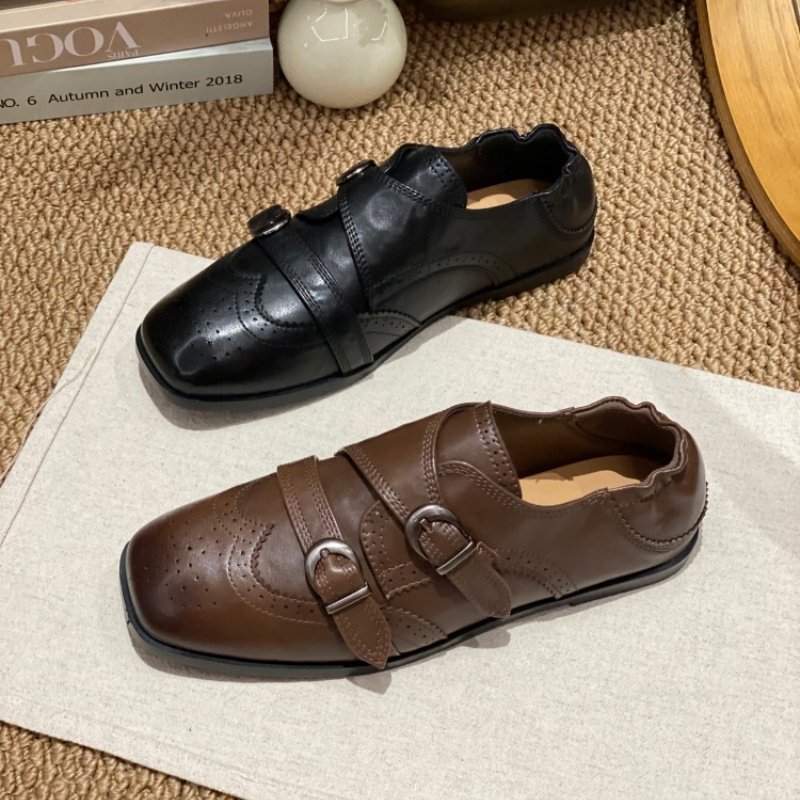 2026春季爆款英伦风双扣带方头深口单鞋女平底真皮通勤百搭小皮鞋,女鞋,深口单鞋,淘宝优惠券,粉丝福利购,淘宝优惠卷