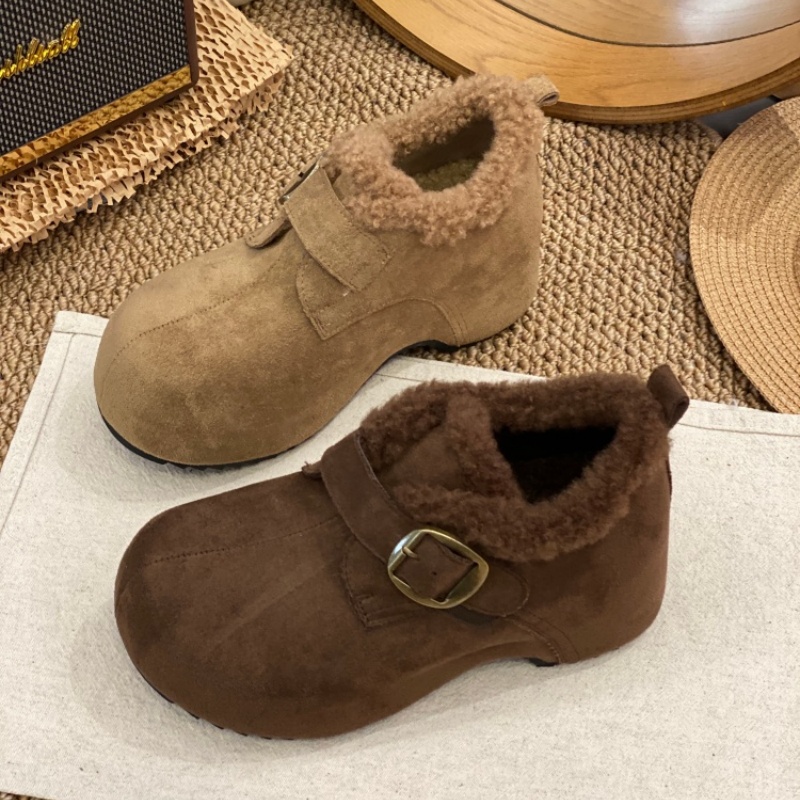 毛绒勃肯鞋女2025新款冬季一脚蹬时尚外穿加绒保暖牛反绒休闲鞋女
