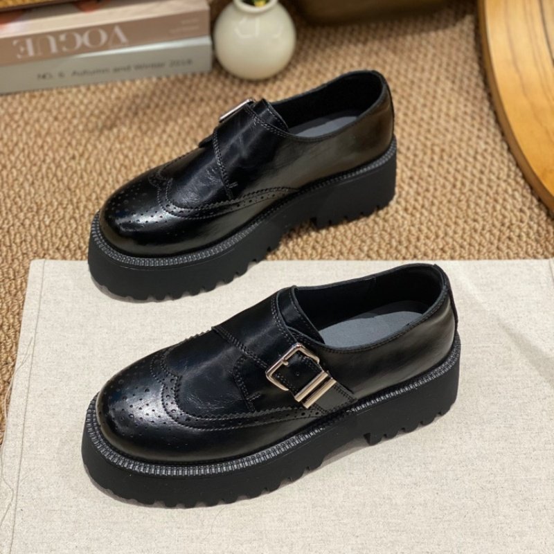 2026春季爆款英伦风真皮布洛克乐福鞋女黑色搭扣厚底增高百搭单鞋,女鞋,深口单鞋,淘宝优惠券,粉丝福利购,淘宝优惠卷