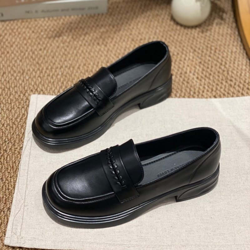 英伦风厚底乐福鞋女2026春季新款百搭休闲风简约一脚蹬粗跟单鞋女